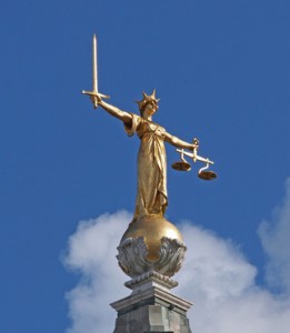 Statue of Justice on top of Old Bailey, Criminal court, London